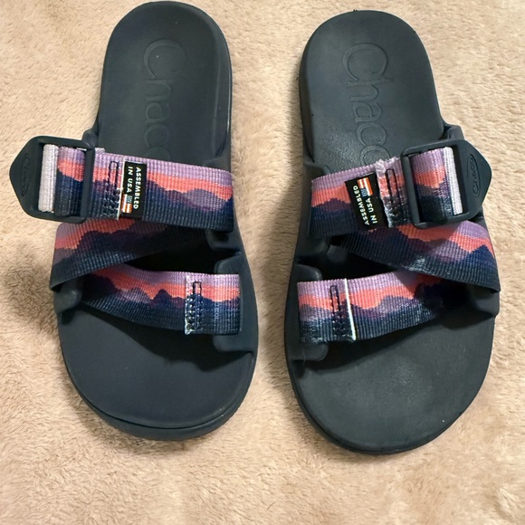 Chaco Black and Pink Sandals Casual Slip-On Footwear - Picture 1 of 6